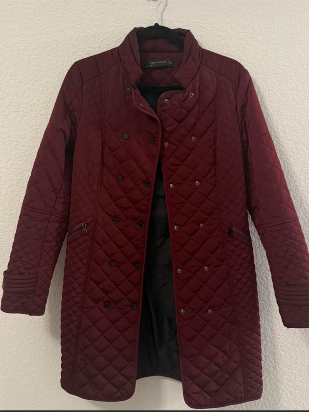 Zara Quilted Burgundy Long Coat
